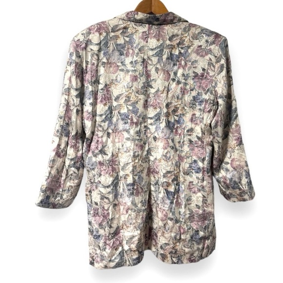 Vintage 80s Pierre Lamonte Floral Metallic Jacquard Blazer Womens Size XL Spring - Picture 2 of 16